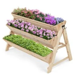 Tangkula 3-Tier Vertical Garden Bed Wooden Elevated Planter Bed W/ Legs Storage Shelf 2 Hooks Raised Bed Kit -Tangkula GUEST 0033dd84 899b 4de9 8c92 5ad1959fdb55