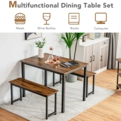 Tangkula 3pcs Dining Table Set For 4 Modern Industrial Counter Height Kitchen Table Set With 2 Benches For Dining Room Natural/Brown -Tangkula GUEST 0042092b fa9a 48d4 a47b 122f90d359c7