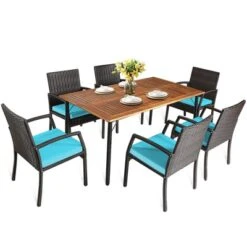 Tangkula 7- Piece Patio Dining Furniture Set Acacia Wood And Wicker Dining Table Armchairs Navy/Red/White/Turquoise 21 Tangkula 7- Piece Patio Dining Furniture Set Acacia Wood And Wicker Dining Table Armchairs Navy/Red/White/Turquoise -Tangkula GUEST 0096562e 4f37 4aab b547 a40f7df3e92d