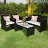 Tangkula 4 Piece Outdoor Patio Rattan Furniture Set Black Wicker Cushioned Seat For Garden, Porch, Lawn -Tangkula GUEST 00b76da1 3b69 4f35 98cc 34263a154820