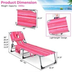 Tangkula Lounge Chair Beach Chair W/ Face Arm Hole Detachable Pillow Adjustable Backrest Side Pocket Outdoor Folding Chaise Sunbathing Chair Hot Pink -Tangkula GUEST 00c20e8a 4dec 4db9 9050 4f0c495f8da7 1