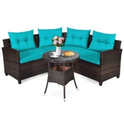 Tangkula 4PCS Outdoor Patio Conversation Set Wicker Rattan Sectional Sofa W/Cushions -Tangkula GUEST 00c2b78a cfa1 4bdc b756 48a6dbd05f76