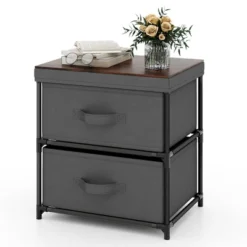 Tangkula 2PCS 2 Drawer Dresser Fabric Storage Organizer Nightstand Bedside Sofa Table -Tangkula GUEST 00d26a56 cce3 48cf 8371 39e293c04896