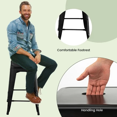 Tangkula 24" Set Of 4 Tolix Style Barstool Counter Height Metal Bar Stool Stackable Chair Black 8 Tangkula 24" Set Of 4 Tolix Style Barstool Counter Height Metal Bar Stool Stackable Chair Black - Image 6