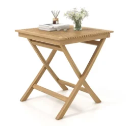 Tangkula 27.5" Patio Bistro Table Teak Wood Square Table With Slatted Tabletop Sturdy Wood Frame & Thickened Top -Tangkula GUEST 00e971a3 2aca 48cd 84c0 cec0cf602039