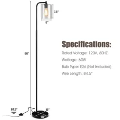 Tangkula Modern Tall Pole Floor Lamp With Hanging Glass Shade, E26 Base & Foot Switch, Industrial Standing Tall Lighting Black (Bulb Not Included) -Tangkula GUEST 01084341 334f 4700 aecd 508a1c531eff