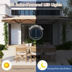 Tangkula 13 FT Patio Umbrella Double-Sided Market Umbrella With 36 Solar-Powered LED Lights Cross Base Included Beige/Grey/Navy/Red/Tan -Tangkula GUEST 01138d86 b20e 46eb b15d 437dfd00dbcf