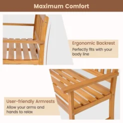 Tangkula 2-Person Outdoor Bench Patio Wooden Bench With Ergonomic Backrest & Armrests All-weather Acacia Wood Frame 43"x 22" -Tangkula GUEST 01550fc3 79ed 4b6f 8464 28bf78f19ffe
