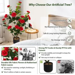 Tangkula 38" Artificial Camellia Tree Faux Floral Plant Fake Tree For Decoration Red -Tangkula GUEST 017b3a83 d48e 4607 87be f2a50bb29999