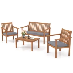 Tangkula 4PCS Wood Furniture Set W/ Loveseat 2 Chairs & Coffee Table For Porch Patio Gray -Tangkula GUEST 01a38fc9 90ec 437d 9179 65f31ef6533f