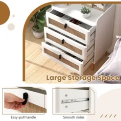 Tangkula Modern Nightstand End Bedside Table W/ 3 Rattan Drawers & Solid Wood Legs White -Tangkula GUEST 01b72c81 1d04 4ba0 8dbd 5e818ba1a4bf