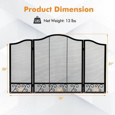 Tangkula 3-Panel Fireplace Screen Decoration Cover Child Baby Pets Safty Fire Folded Doors 10 Tangkula 3-Panel Fireplace Screen Decoration Cover Child Baby Pets Safty Fire Folded Doors - Image 8