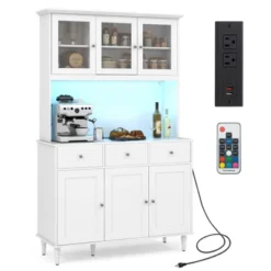 Tangkula 77" Tall Kitchen Pantry Storage Cabinet With LED Lights And Power Outlets -Tangkula GUEST 0234e1cb 9ffc 4f34 8242 de67a0bac2b3