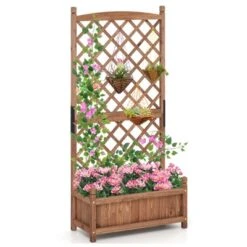 Tangkula 60" Tall Raised Garden Bed W/ Diamond Lattice Trellis Drainage Holes Outdoor -Tangkula GUEST 023ad531 1b37 4007 b18c 74c9cb174665