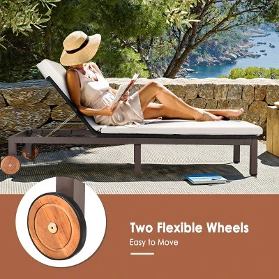 Tangkula Patio Adjustable Rattan Recliner Chaise Lounge Chair W/ Cushion Wheels 3 Tangkula Patio Adjustable Rattan Recliner Chaise Lounge Chair W/ Cushion Wheels