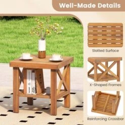 Tangkula Outdoor Side Table Acacia Wood Adirondack Table W/ Storage Shelf Natural -Tangkula GUEST 029baa1a 4f41 4c12 80ad b379a49b45dd