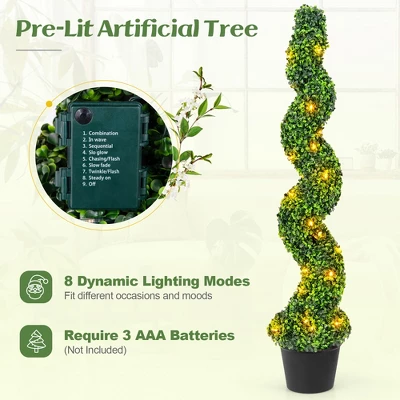 Tangkula 47" Pre-Lit Artificial Boxwood Spiral Topiary Tree Set Of 2 W/ 100 LED Lights 6 Tangkula 47" Pre-Lit Artificial Boxwood Spiral Topiary Tree Set Of 2 W/ 100 LED Lights - Image 4