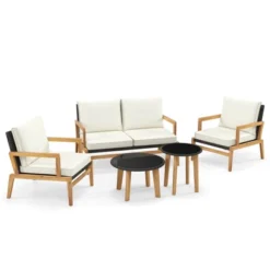 Tangkula 5 Piece Rattan Furniture Set W/ Wicker Woven Sofa Set & Solid Acacia Wood Frame -Tangkula GUEST 02aebc2c 6799 4688 8ef9 4aa2b9d77b39