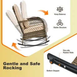 Tangkula Patio Set Of 3 Rocking Wicker Bistro Set W/ Tempered Glass Side Table Mix Brown -Tangkula GUEST 02c67ee2 d648 498d 8f79 d659ade1a43e