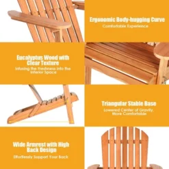 Tangkula 4PCS Folding Adirondack Chair Weather Resistant Outdoor Chair Eucalyptus Wood Adirondack Lounger Chair For Patio -Tangkula GUEST 02d10905 1993 4c09 b671 388c5a554ba8