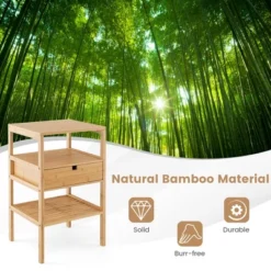 Tangkula Bamboo Nightstand W/ Pull-out Drawer & Storage Shelf Wood Natural -Tangkula GUEST 02d3281a fb3e 4130 a79c d4acdd07927a