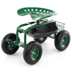 Tangkula Rolling Garden Cart Wagon Scooter W/ 360° Swivel Seat & Storage Tray & Basket -Tangkula GUEST 02d89108 6a3f 4922 beca e8e3e57b5fd7