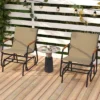 Tangkula Patio Glider Chair Set Of 2 W/ Curved Teak Armrests & Breathable Fabric Seat