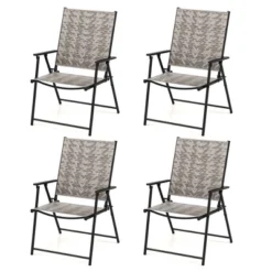 Tangkula Set Of 4 Folding Chairs W/ Armrests Metal Frame For Garden No Assembly Patio -Tangkula GUEST 02e65d7f 4dac 442e a6ec 4613571806a5