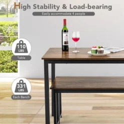 Tangkula 3pcs Dining Table Set For 4 Modern Industrial Counter Height Kitchen Table Set With 2 Benches For Dining Room Natural/Brown -Tangkula GUEST 03009515 e0f4 40d3 837b f56261ab5816