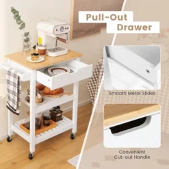 Tangkula 3-Tier Kitchen Island Cart Rolling Service Trolley W/ Bamboo Top Shelves -Tangkula GUEST 0304c941 583f 4a67 90d7 22aa74fc17e2