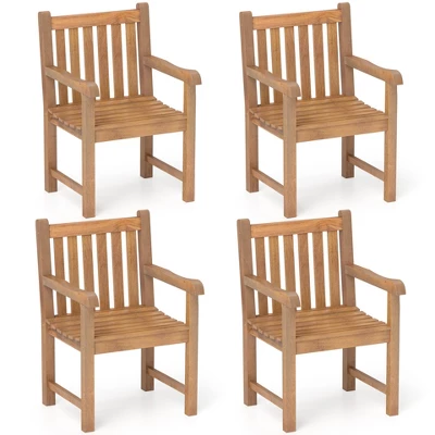 Tangkula 4 PCS Teak Wood Patio Dining Chair Outdoor Armchair W/ Slatted Seat & Solid Legs 10 Tangkula 4 PCS Teak Wood Patio Dining Chair Outdoor Armchair W/ Slatted Seat & Solid Legs - Image 8