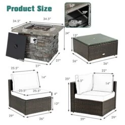 Tangkula Patio Rattan 6PCS Cushioned Sofa Set Furniture Set Thick Cushion With 34.5" Fire Pit Table For Garden Black/Blue/Red/Turquoise/Off White -Tangkula GUEST 0373f762 0f5d 4469 b082 504d3b7fc37e