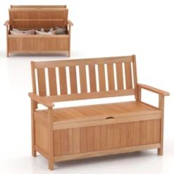 Tangkula 48" Storage Bench Wood Loveseat W/ Slatted Backrest For Backyard Patio -Tangkula GUEST 03a29d76 8016 49c1 b407 614a2913f052