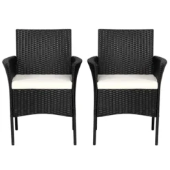 Tangkula Outdoor 2 PCS Rattan Dining Chair Patio Cushioned Arm Chair W/Zipper Black -Tangkula GUEST 045fdb32 eb7f 4697 9f74 3b4f4870eca0