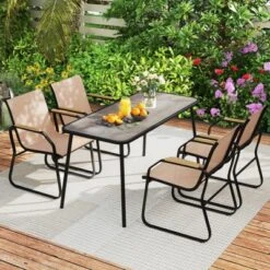 Tangkula 5 PCS Patio Dining Set W/ Wood-like Armrests & Metal Frame For Garden Yard 13 Tangkula 5 PCS Patio Dining Set W/ Wood-like Armrests & Metal Frame For Garden Yard -Tangkula GUEST 048b422e 28e9 497a b579 14e00fc4b8d6