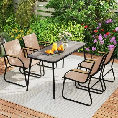 Tangkula 5 PCS Patio Dining Set W/ Wood-like Armrests & Metal Frame For Garden Yard 4 Tangkula 5 PCS Patio Dining Set W/ Wood-like Armrests & Metal Frame For Garden Yard - Image 2