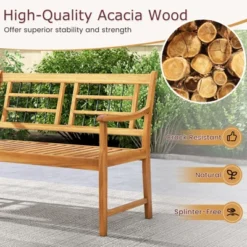 Tangkula Patio Acacia Wood Bench Wooden 2-Person Outside Chair W/Curved Armrests Slatted Seat & Backrest Outdoor Loveseat -Tangkula GUEST 04914046 c2ab 4214 a090 71650510e074