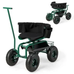 Tangkula Rolling Garden Cart Work Seat Height Adjustable Swivel Stool Cart With Removable Cushion & 2 Steering Handles -Tangkula GUEST 04ad5194 2268 4009 a0ce e06a121b9c78