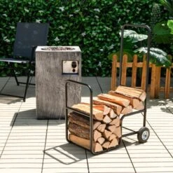 Tangkula Firewood Log Cart Carrier, Wood Hauler With 2 Rubber Wheels & Ergonomic Handle Heavy-Duty Steel Frame Indoor Outdoor Fireplace Tools -Tangkula GUEST 04b61c7d bd31 4cd1 a1b7 d7cfe214d89e