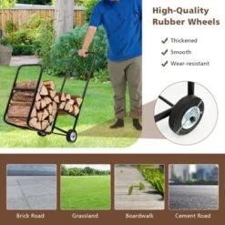 Tangkula Firewood Log Cart Carrier, Wood Hauler With 2 Rubber Wheels & Ergonomic Handle Heavy-Duty Steel Frame Indoor Outdoor Fireplace Tools -Tangkula GUEST 04cb03e2 b5fa 4b91 af87 a0d69c8e9319