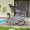 Tangkula Outdoor Double Chaise Rocker Rocking Daybed Sun Lounger W/ Sun Shade Canopy