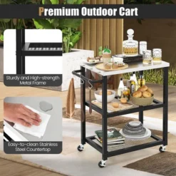 Tangkula 3-tier Outdoor Grill Cart On Wheels W/ Stainless Steel Top & Handle 3 Hooks Patio -Tangkula GUEST 05277017 d6af 46ee a640 6f2aa959786a