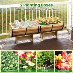 Tangkula 1/2 Pack Rustic Half Barrel Planters Wooden Flower Boxes With Acacia Wood Frame -Tangkula GUEST 05370ce2 e8ba 4c2e 9ac3 3e607796feab
