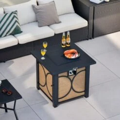Tangkula 28 Inch Outdoor Square Fire Pit Table 50,000 BTU Propane Gas Fire Table W/ Fire Glasses & PVC Protective Cover