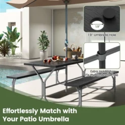 Tangkula Picnic Table Bench Set For 8 Person Outdoor Camping Table & 2 Benches With Metal Frame All-Weather Tabletop Black/Grey/Green/White -Tangkula GUEST 0546a346 aae8 4cfe b543 198ae68db76b