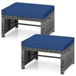 Tangkula 2 Pieces Patio PE Rattan Ottomans With Soft Zippered Cushions For Deck Frame -Tangkula GUEST 0558205b 4dbf 4fe6 b750 6201bdfe765d