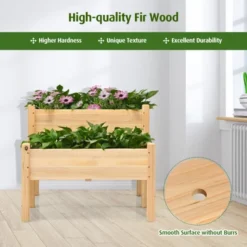 Tangkula 34'' X 34'' Wooden 2 Tier Raised Garden Bed Elevated Planter Box W/8 Drainage Holes Outdoor Planter Box For Vegetables -Tangkula GUEST 055cd813 54a7 45ea acef 9735c8286cb6