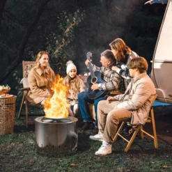 Tangkula 19.5" Smokeless Fire Pit Stainless Steel Wood Burning Firepit W/ Rain Cover