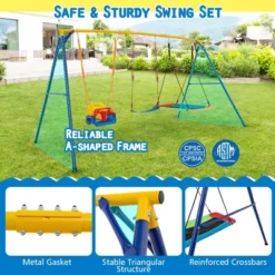 Tangkula 3-in-1 Kids Swing Set 660 LBS Carbon Steel Swing Frame W/ Belt Swing For Toddlers -Tangkula GUEST 05abc9a9 2a8d 40f0 97b9 62014714dcc6