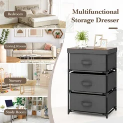 Tangkula 1pc/2pcs Dresser With 3 Drawers, Fabric Storage Organizer Tower Unit Tall Nightstand Bedside Table With Removable Lid For Bedroom -Tangkula GUEST 05bbdddb e94c 47b1 a832 34cc86895405